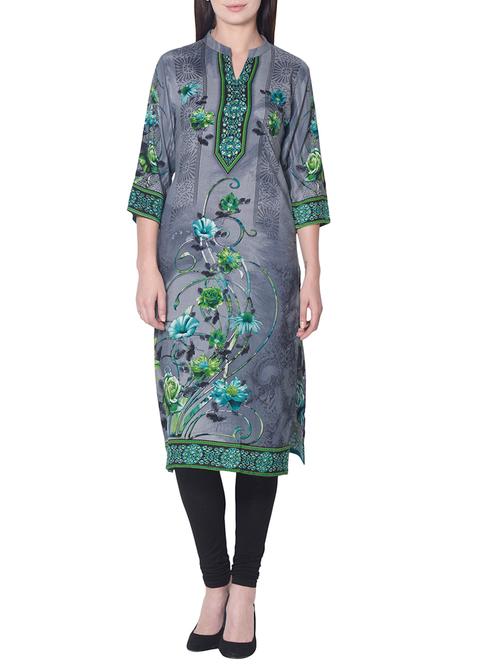 grey rayon printed straight kurta - 13839087 - Very Small Image - 1