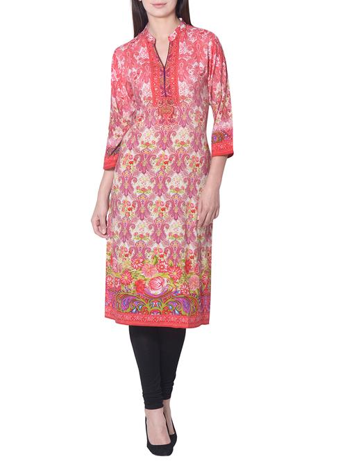 red rayon printed straight kurta - 13839110 - Very Small Image - 1