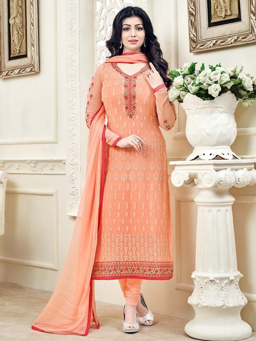 peach georgette semistitched suit - 13840286 - Very Small Image - 1
