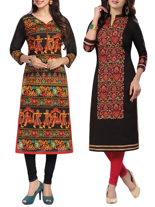 combo (set of 2 ) multi colored cotton unstitched kurta - 13841548 - Very Small Image - 1