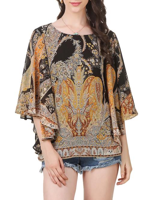 printed multicolored flutter sleeve top - 13841917 - Very Small Image - 1
