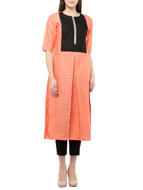 orange silk solid straight kurta - 13842046 - Very Small Image - 1