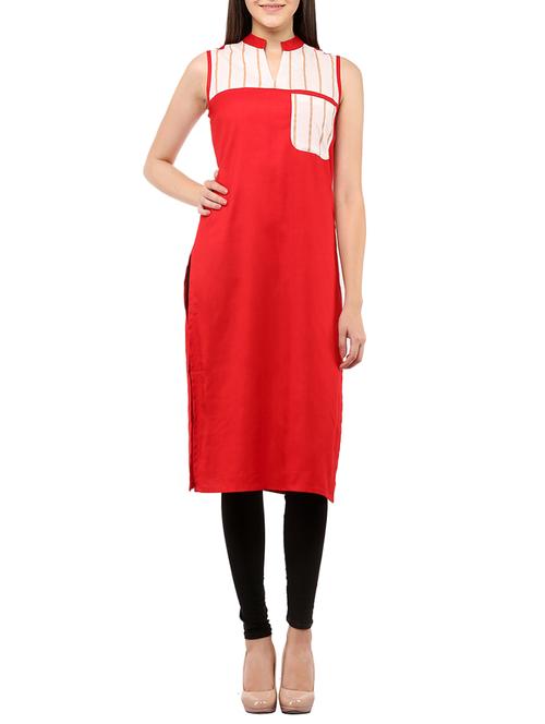 red rayon printed straight kurta - 13842074 - Very Small Image - 1