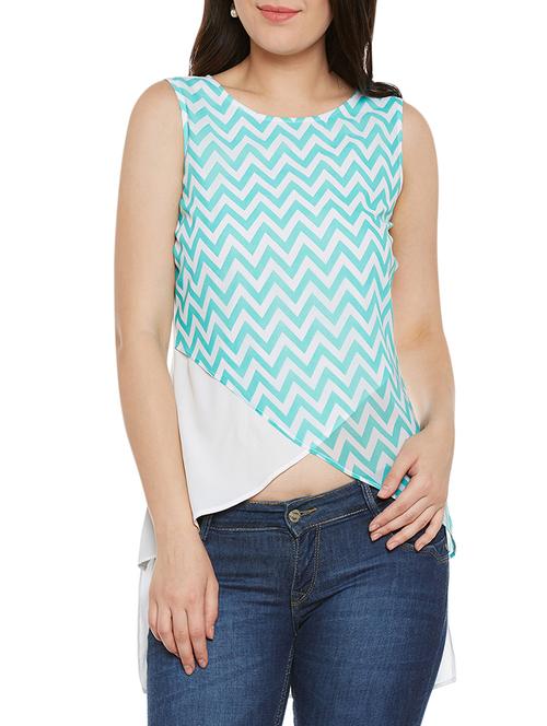 chevron print white & green crepe top - 13842237 - Very Small Image - 1