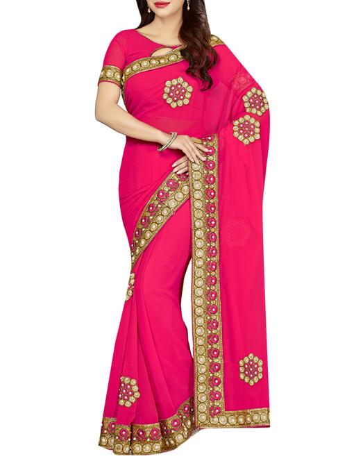 pink embroidered georgette saree with blouse - 13842496 - Very Small Image - 1