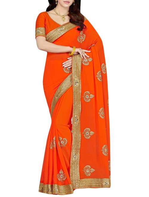 orange georgette embroidered saree with blouse - 13842506 - Very Small Image - 1