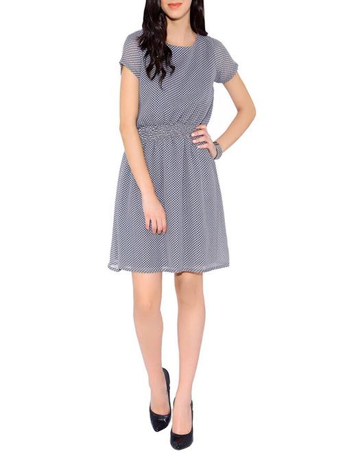 grey polka dots printed georgette dress - 13842594 - Very Small Image - 1