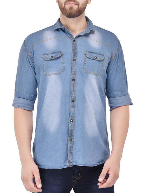 light blue denim casual shirt - 13843536 - Very Small Image - 1
