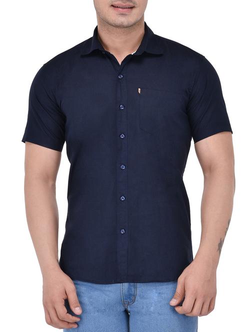 navy blue cotton casual shirt - 13845022 - Very Small Image - 1