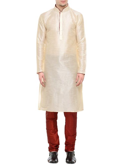 beige silk blend kurta pyjama set - 13845231 - Very Small Image - 1