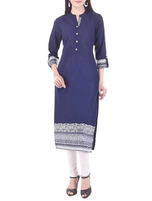 blue rayon printed straight kurta - 13845485 - Very Small Image - 1