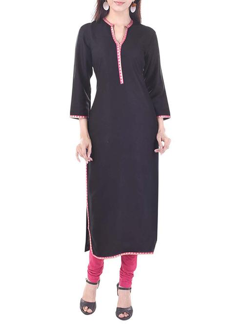 black cotton solid straight kurta - 13845521 - Very Small Image - 1