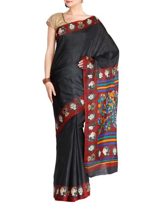 the chennai silks black dupion silk printed saree with blouse - 13845779 - Very Small Image - 1