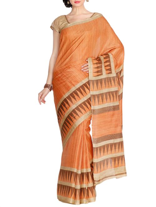 orange tussar silk saree with blouse - 13845794 - Very Small Image - 1