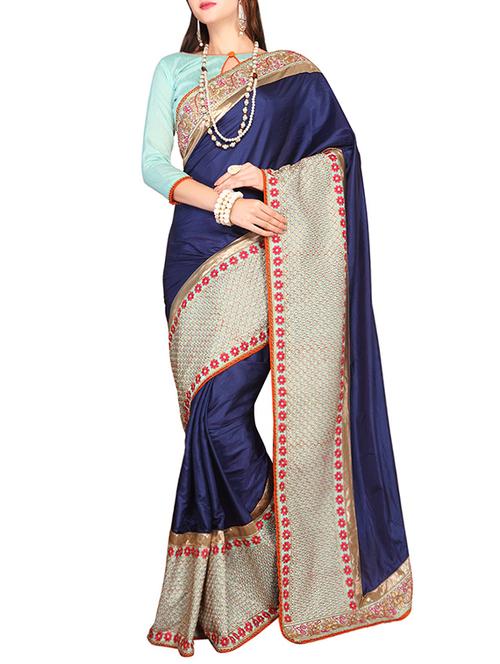 blue silk embroidered saree with blouse - 13846313 - Very Small Image - 1
