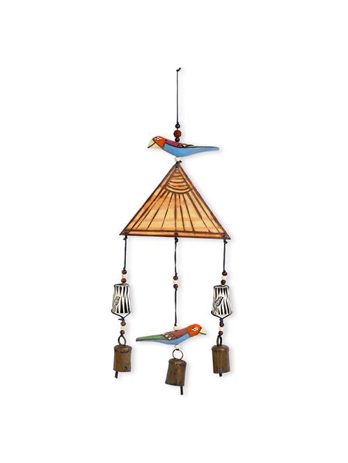 exclusivelane wooden handmade & hand-painted bird wind chime with kutchh bells - 13846451 - Very Small Image - 1