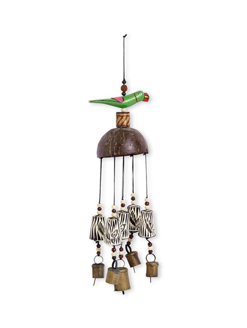 exclusivelane wooden handmade & hand-painted parrot wind chime with kutchh bells - 13846455 - Very Small Image - 1