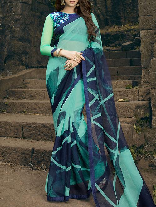 multi colored rajjo net printed saree with blouse - 13848038 - Very Small Image - 1