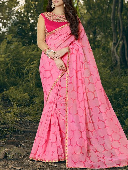 women's geometric pink colored saree - 13848054 - Very Small Image - 1