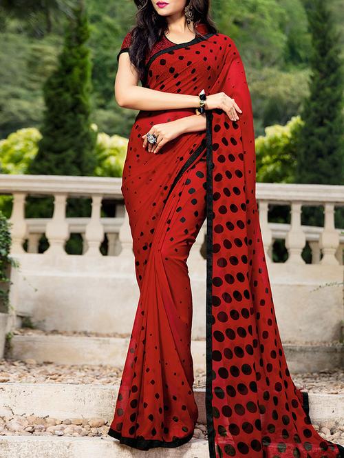 maroon georgette printed saree with blouse - 13848089 - Very Small Image - 1