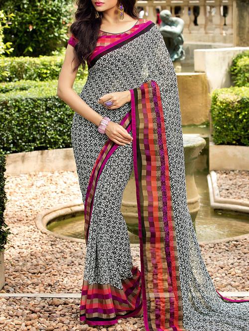 black georgette printed saree - 13848091 - Very Small Image - 1