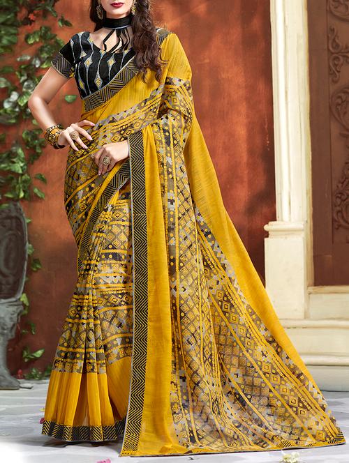 yellow cotton printed saree - 13848145 - Very Small Image - 1