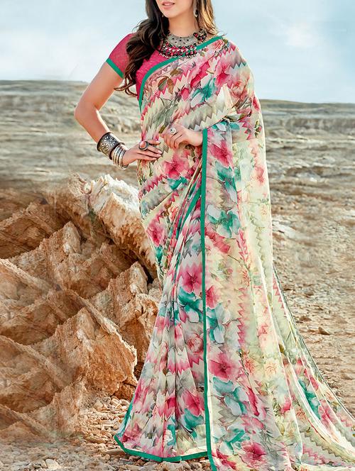 multi coloured georgette printed saree with blouse - 13848196 - Very Small Image - 1