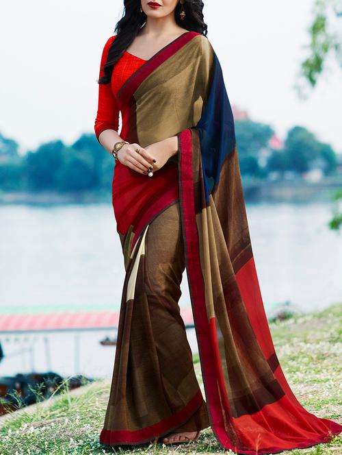 multi coloured georgette printed saree - 13848207 - Very Small Image - 1