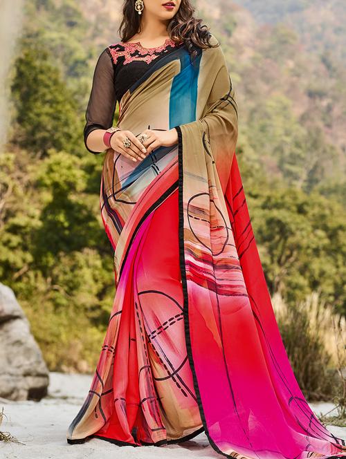 multi coloured georgette printed saree - 13848282 - Very Small Image - 1