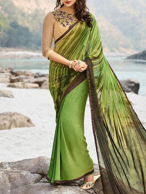 women's printed green colored saree - 13848284 - Very Small Image - 1