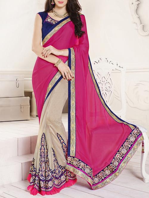 pink satin half and half saree with blouse - 13848655 - Very Small Image - 1