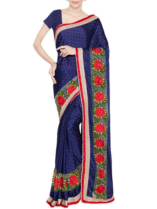 blue embroidered crepe saree with blouse - 13848828 - Very Small Image - 1