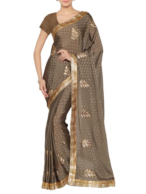 grey embroidered crepe  saree - 13848851 - Very Small Image - 1