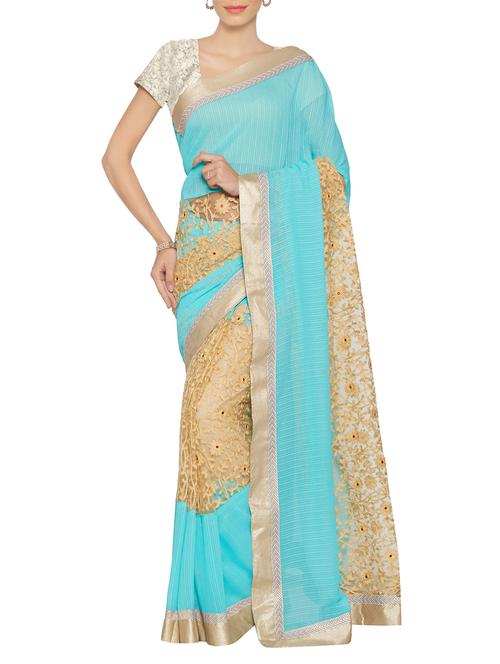 sky blue chiffon embroidered saree - 13848852 - Very Small Image - 1