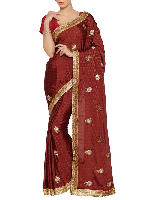 maroon  embroidered crepe saree - 13848854 - Very Small Image - 1