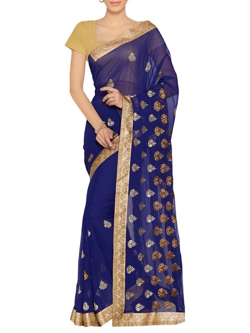 blue embroidered georgette saree - 13848858 - Very Small Image - 1