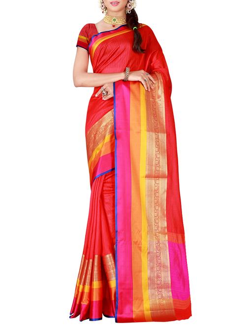 red woven art silk saree with blouse - 13848910 - Very Small Image - 1