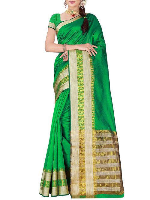 green bordered art silk saree with blouse - 13848921 - Very Small Image - 1