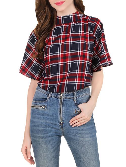 red checkered crepe top - 13851535 - Very Small Image - 1