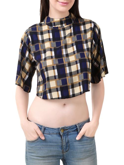 blue checkered crepe crop top - 13851608 - Very Small Image - 1