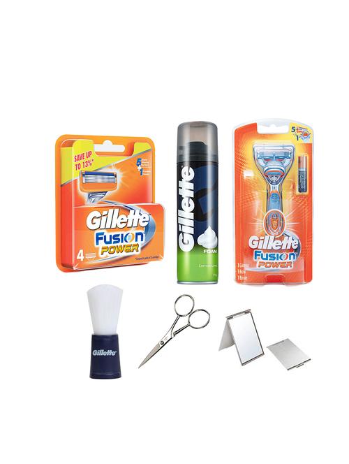 gillette fusion power - 4 cartridges pack and lemon lime foam (196gm) with shaving razor, shaving brush, mirror, scissors - 13852370 - Very Small Image - 1