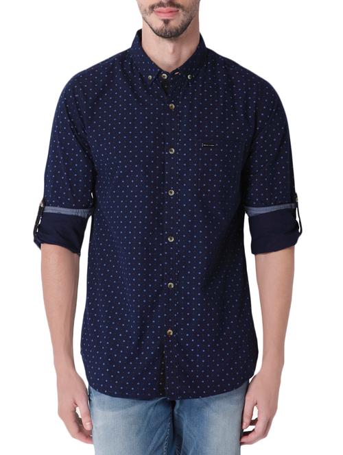 navy blue cotton casual shirt - 13855089 - Very Small Image - 1