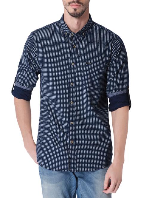 navy blue cotton casual shirt - 13855095 - Very Small Image - 1
