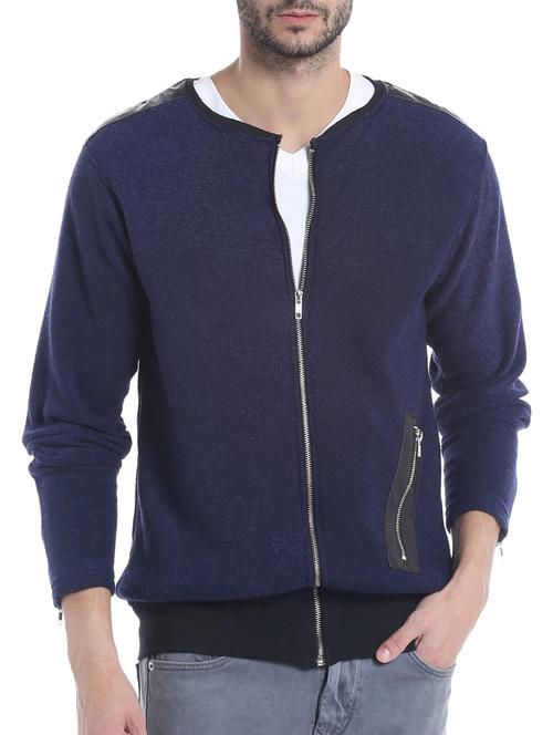 blue solid casual jacket - 13855332 - Very Small Image - 1