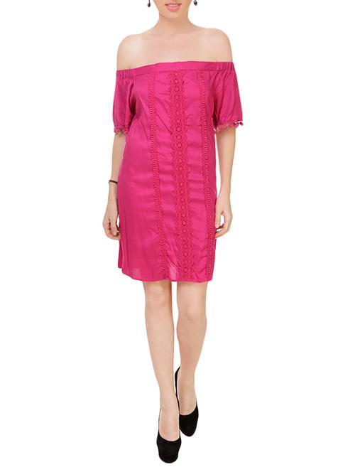pink viscose off shoulder dress - 13855441 - Very Small Image - 1