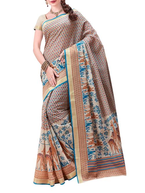 multi coloured cotton printed saree with blouse - 13855805 - Very Small Image - 1