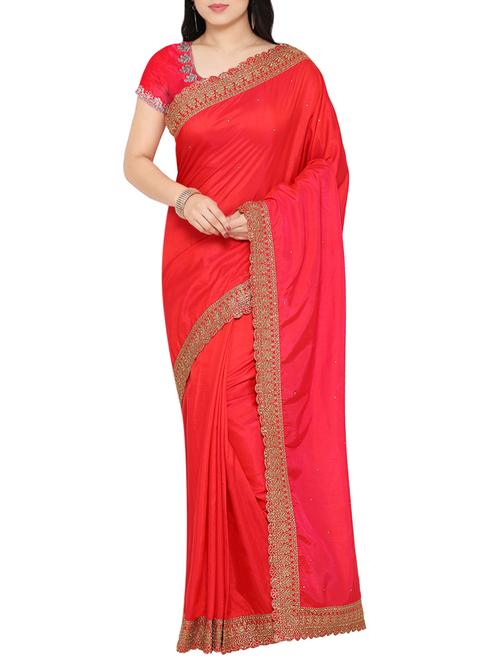 pink silk bordered saree with blouse - 13857133 - Very Small Image - 1