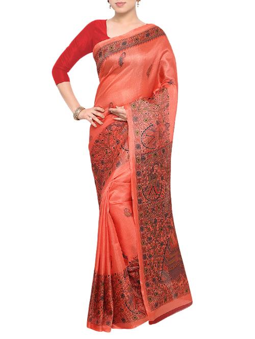 peach khadi silk madhubani printed saree with blouse - 13857184 - Very Small Image - 1