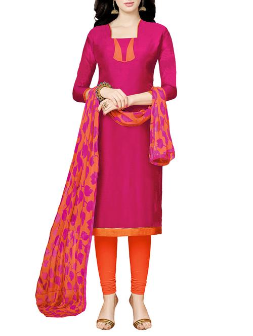 pink chanderi cotton churidaar suit dress material - 13857384 - Very Small Image - 1