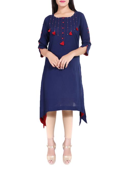 navy embellished asymmetrical hemline kurta - 13857660 - Very Small Image - 1